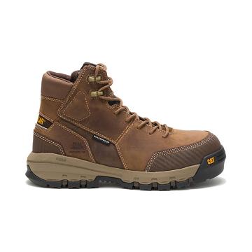 men Caterpillar Device Waterproof Composite Toe Safety Boots Brown | CAT034-CA