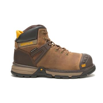 men Caterpillar Excavator Superlite Waterproof Soft Toe Safety Boots Coffee | CAT083-CA