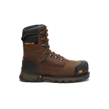 men Caterpillar Excavator XL 8" Waterproof Thinsulate™ Composite Toe Work Boots Brown | CAT239-CA