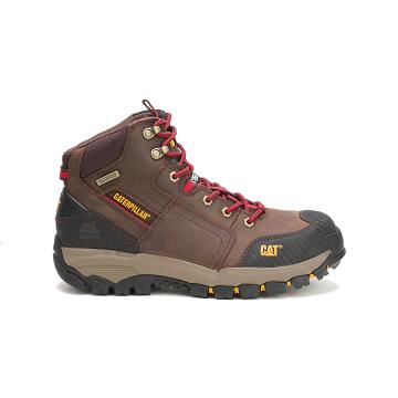 men Caterpillar Navigator Mid Waterproof Steel Toe Safety Boots Brown | CAT040-CA