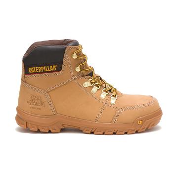 men Caterpillar Outline Steel Toe Safety Boots Brown | CAT052-CA