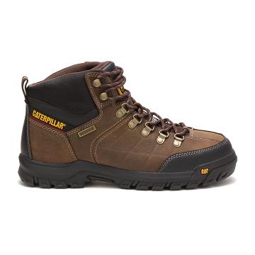 men Caterpillar Threshold Waterproof Steel Toe Safety Boots Brown | CAT036-CA